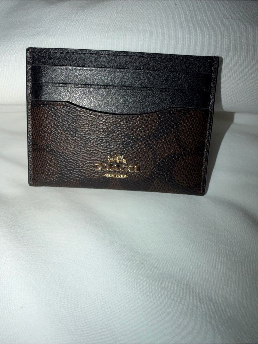 Coach Brown & Black Signature Card Case with Gold Logo
